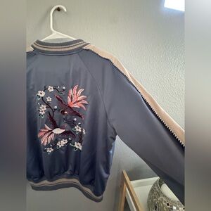 American Eagle Outfitters Navy Bomber Jacket with Embroidery